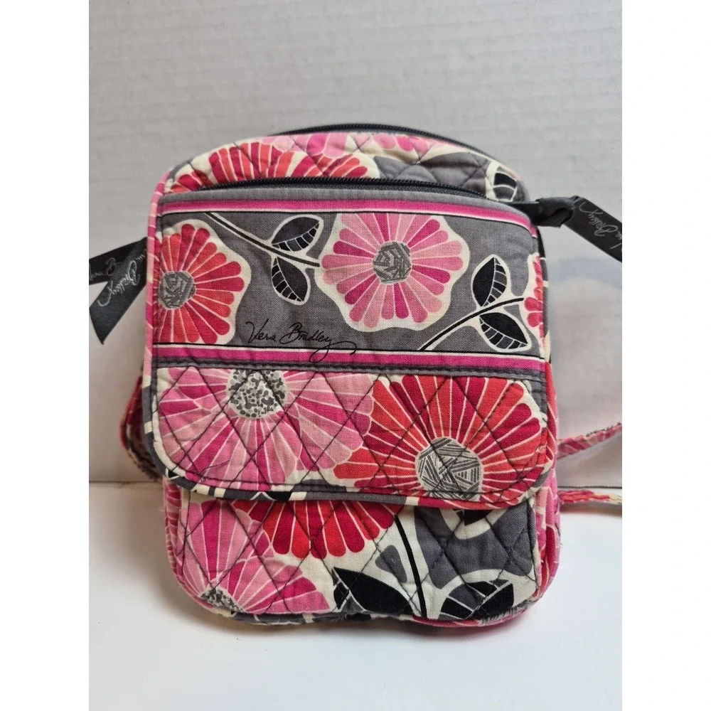 Vera Bradley Little Flap Hipster Crossbody‎ Bag Zinnia Floral Pink Grey Retired